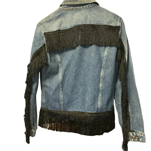 Frame Denim Jacket Button Front Black Fringe Embelishment Size Small - Picture 3 of 7